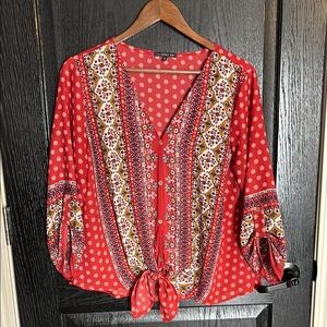 Red Bohemian Print Women's Top